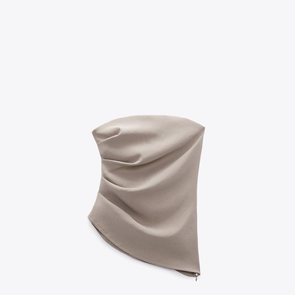 Zara Taupe Ruched Bandeau Top M NWT